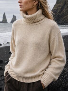 Icelandic Wool Turtleneck Sweater Minimalist Cream Norsewear fisherman small